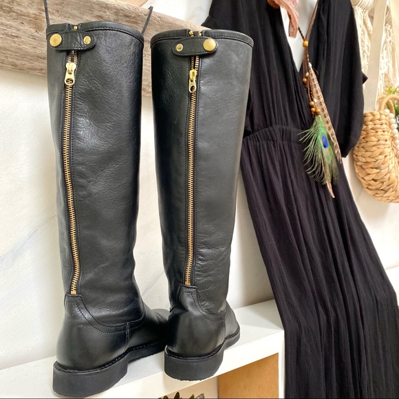 Roots Shoes - STUNNING rare Discontinued RUSSIAN VAMP tall riding boots w brassy gold zippers